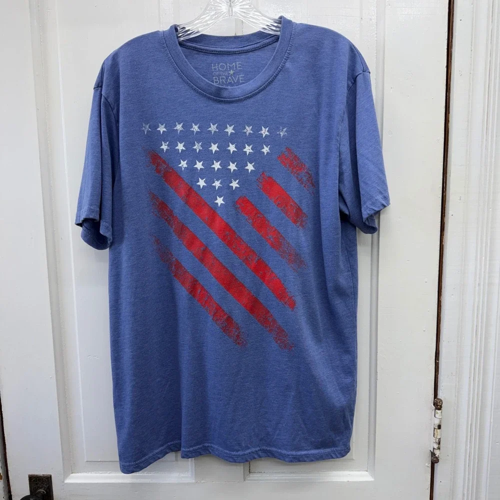 Home of the Brave Mens Large Red White Blue American Flag USA Patriotic T Shirt